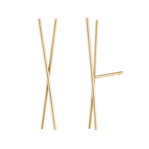 The Chopstick earrings 14KYG Single | Hortense Jewelry - yellow gold bridal earrings, designer bridal earrings, ethical gold earrings