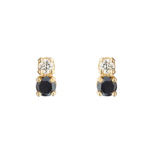 Load image into Gallery viewer, Double D Black and White Diamond Errings | Hortense Jewelry - yellow gold bridal earrings, designer bridal earrings, ethical gold earrings