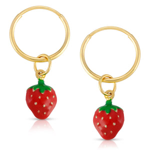 Strawberry Charm Hoop Earrings