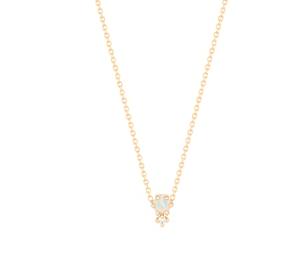 “Petite Cherie” Opal-White Diamond-Necklace 14KYG 16