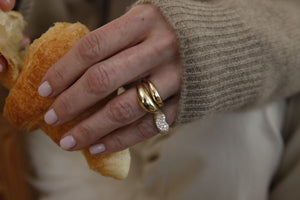 Signet Bean Pave Diamond Ring