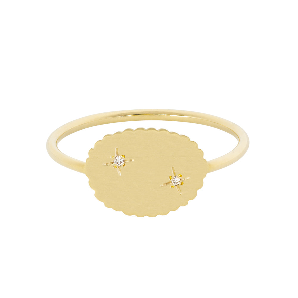 The Bubble Signet Ring-2 diamonds | Hortense Jewelry - ethical diamond rings, delicate designer rings, designer gold rings