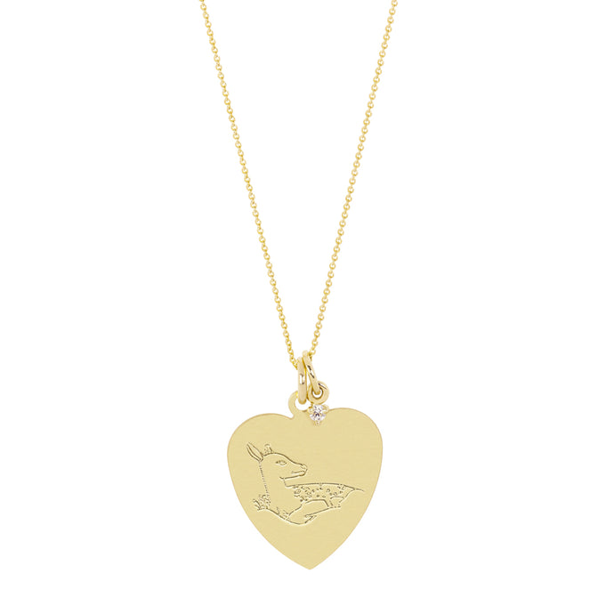 The Big Heart Deer Necklace with or without diamond | Hortense Jewelry - handmade designer necklaces, designer gold necklaces, designer bridal necklaces, delicate gold necklaces