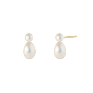 The Duo- Cultured Pearls-Earrings | Hortense Jewelry - yellow gold bridal earrings, designer bridal earrings, ethical gold earrings