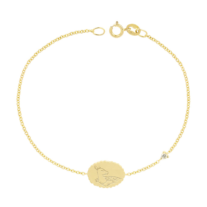 The Bubble Signet Deer Bracelet with diamond | Hortense Jewelry - handcrafted beaded bracelets, handcrafted gold bracelets, handmade pearl bracelets, delicate handmade bracelets