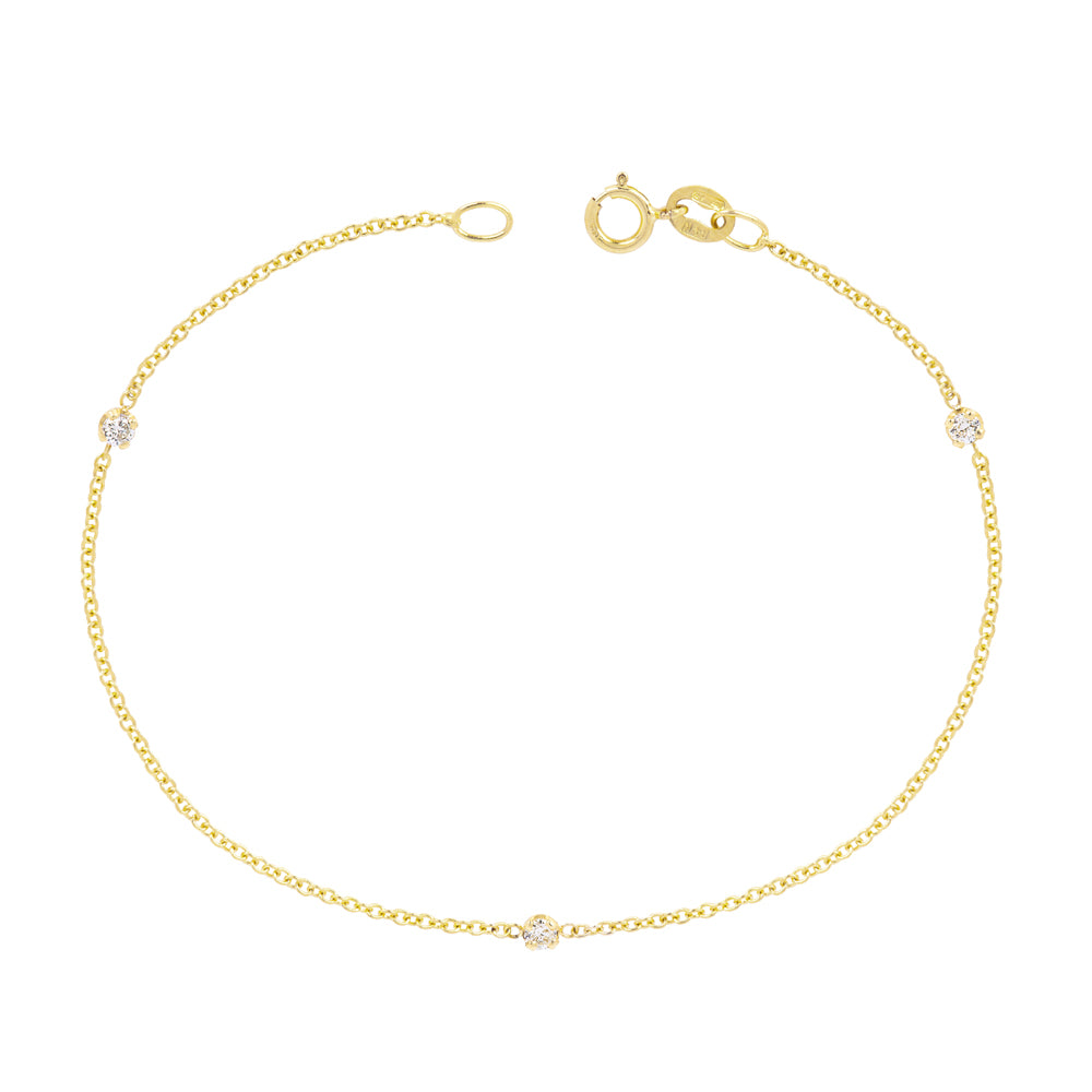 The Mini Mini Me Bracelet-Trio Diamonds | Hortense Jewelry - handcrafted beaded bracelets, handcrafted gold bracelets, handmade pearl bracelets, delicate handmade bracelets