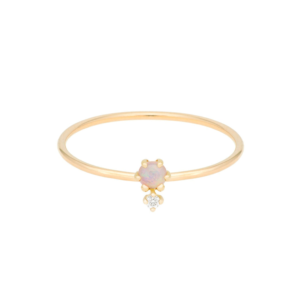 “Petite Cherie DUO” Opal-White Diamond ring 14KYG SIZE 4.5 | Hortense Jewelry - ethical diamond rings, delicate designer rings, designer gold rings
