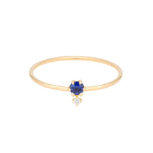 Load image into Gallery viewer, “Petite Cherie DUO”-Deep blue diamond cut sapphire+white diamond ring 14KYG SIZE 4.5 Sapphire | Hortense Jewelry - ethical diamond rings, delicate designer rings, designer gold rings