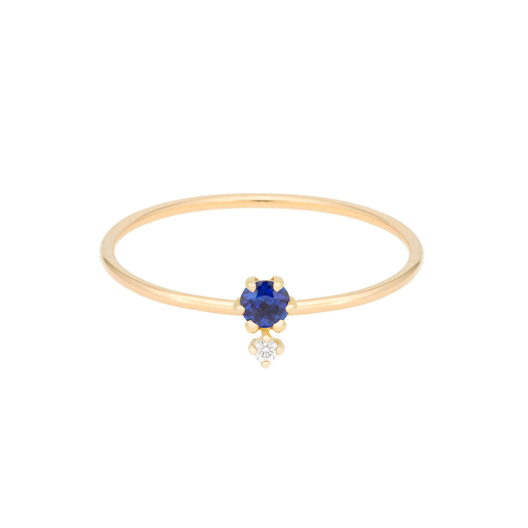 “Petite Cherie DUO”-Deep blue diamond cut sapphire+white diamond ring 14KYG SIZE 4.5 Sapphire | Hortense Jewelry - ethical diamond rings, delicate designer rings, designer gold rings