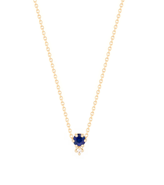 “Petite Cherie”-Deep blue diamond cut sapphire+white diamond-Necklace 14KYG 16