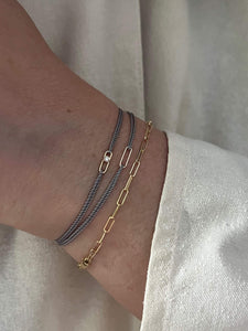 Hortense Fine Jewelry Link Cord Bracelet Gray Solid Yellow Gold on Wrist