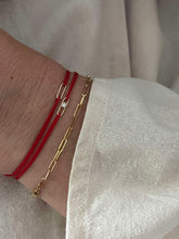 Load image into Gallery viewer, Hortense Fine Jewelry Link Cord Bracelet Red Solid Yellow Gold on Wrist